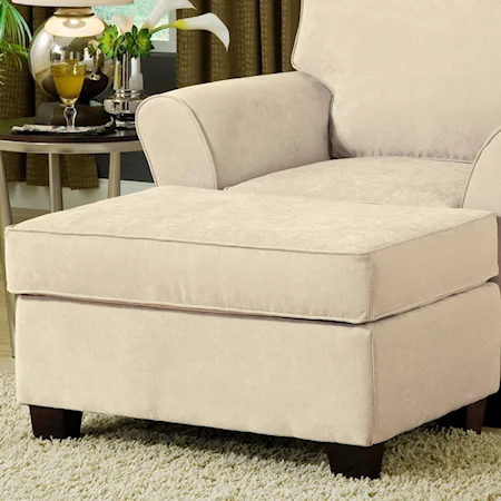 Upholstered Ottoman with Welt Cords and Espresso Wood Tapered Block Legs